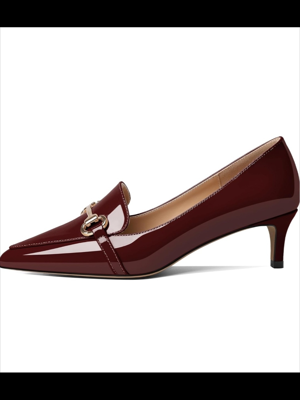Women's Burgundy Patent Leather Kitten Heel Loafers